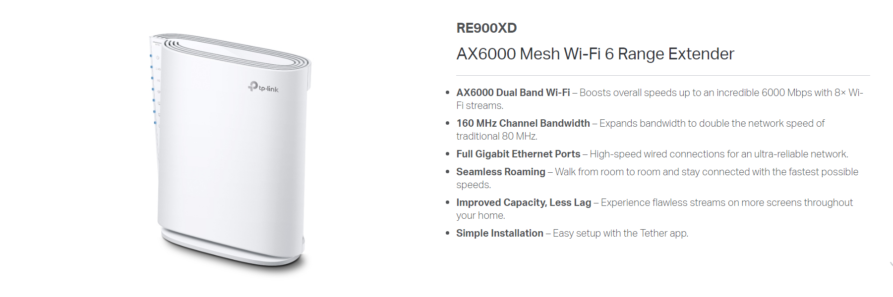 A large marketing image providing additional information about the product TP-Link RE900XD - AX6000 Wi-Fi 6 Mesh Range Extender - Additional alt info not provided